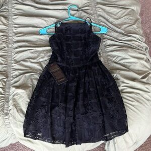 BEBE Embroidered Check Mesh Dress